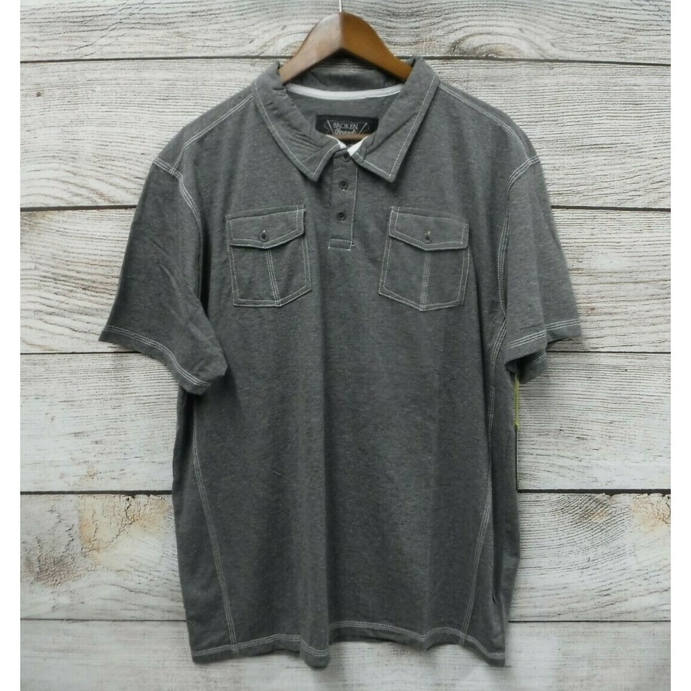 Broken Threads Shirt Mens 2X Heather Grey & White Slim Fit Knit Polo Shirt New